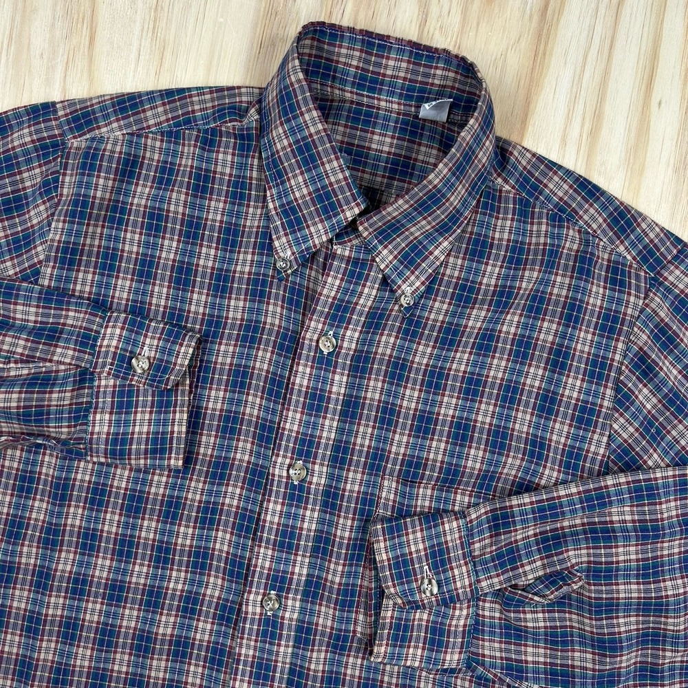 True VTG Rainbow Plaid Button‎ Shirt Small Long Sleeve Cotton Blend